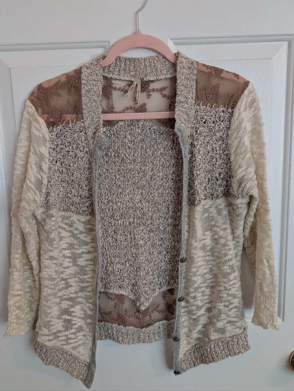 BKE from Buckle Cream and Taupe Mixed-Knit Open Cardigan